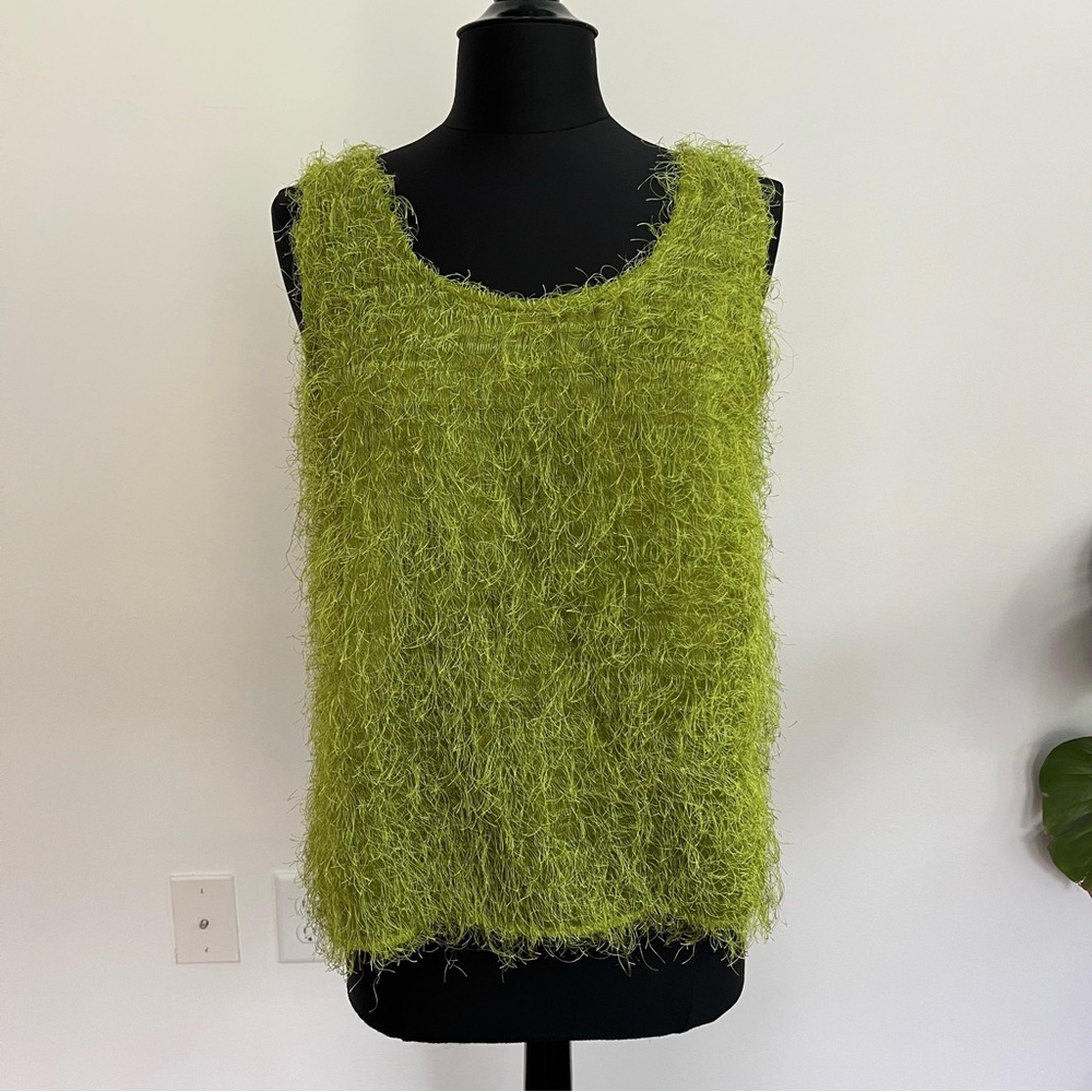 Green Vintage Claudia Richard tank top with fringe detail